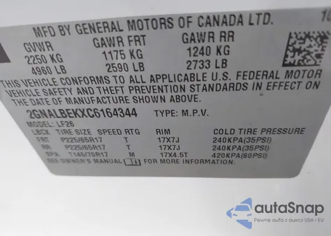 2012 Chevrolet Equinox Ls из США, поврежденный, VIN 2GNALBEKXC6164344